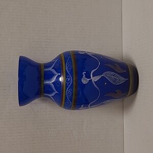 Vintage Colbalt Blue Handpainted Glass Vase